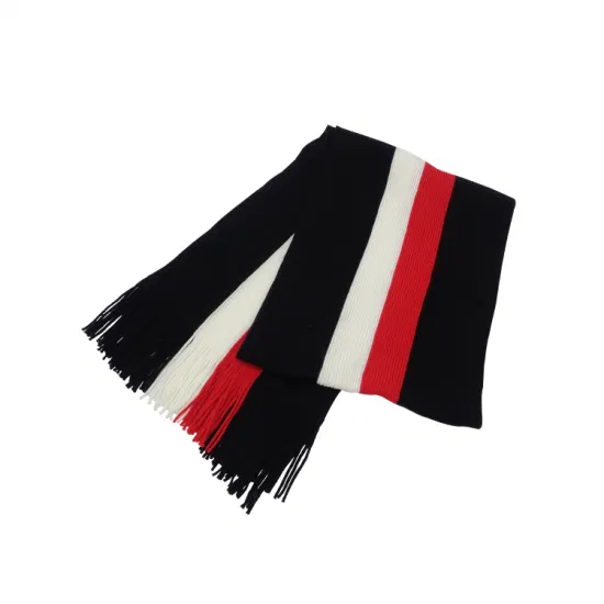 Пользовательский оптовый вязаный качественный цветной полосатый спортивный футбольный глушитель шарф