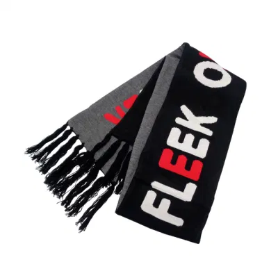 Оптовая продажа мужчин вязаный акриловый жаккардовый шарф с логотипом и кисточками